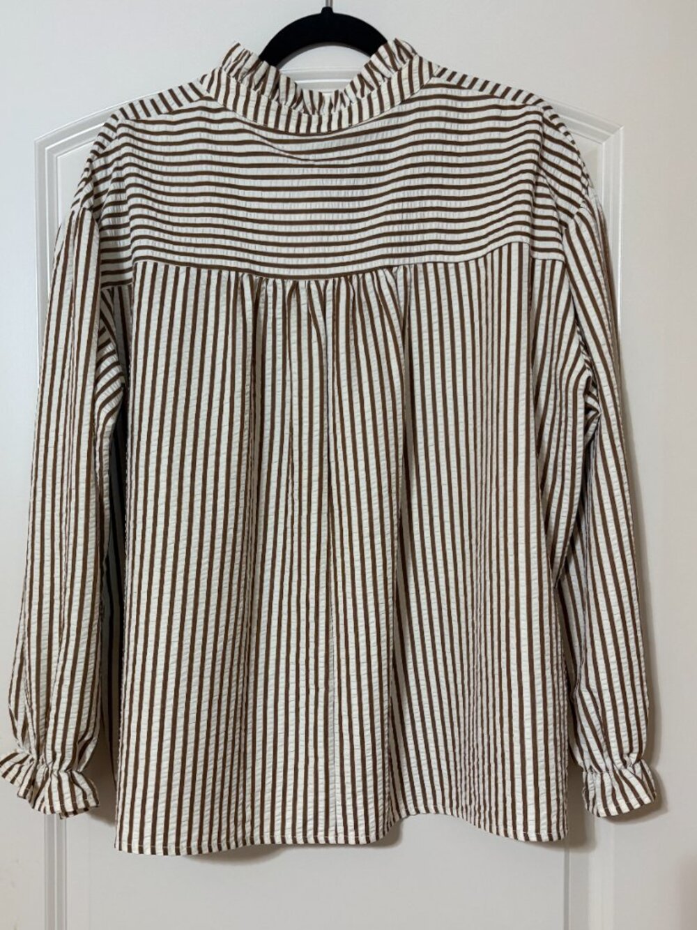 Fall Striped Ruffle Neck Top - Picture 2 of 5